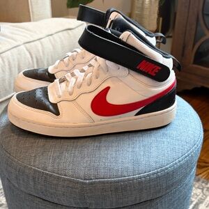 Nike Black and White Sneakers with Red Logo